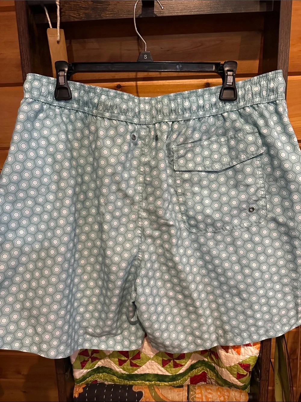 Men's Light Teal Geometric Swim Trunks with Drawstring